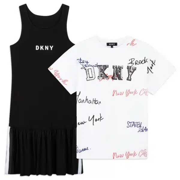 DKNY Girls 2 in 1 Script Layered Dress