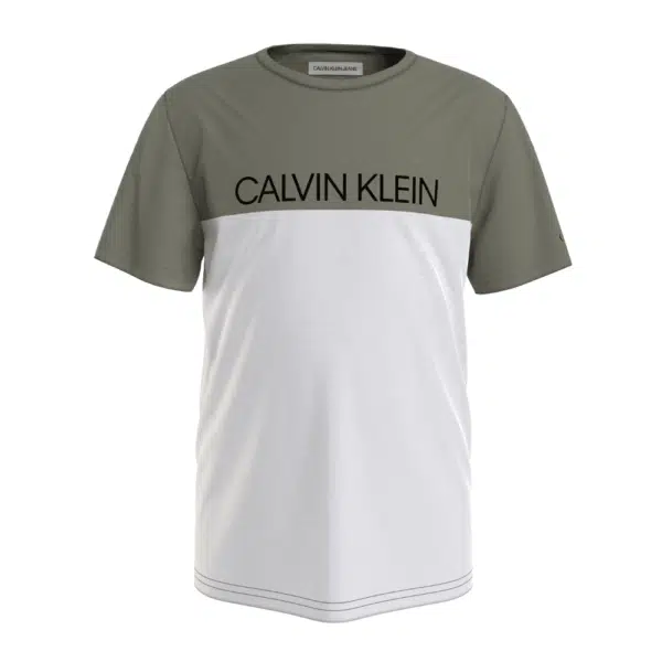 calvin klein olive and white tshirt with black logo