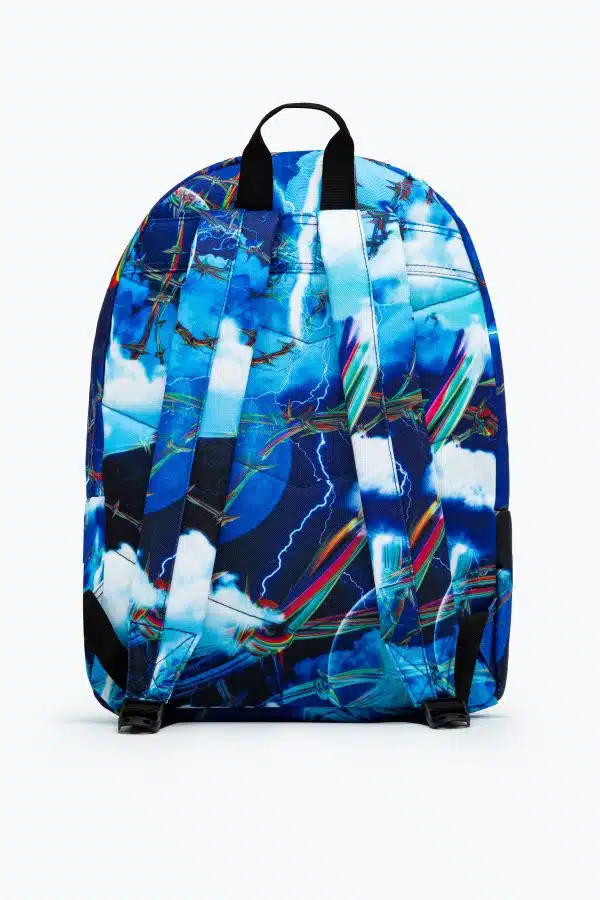 Unisex Blue lightening barbwire crest backpack - front