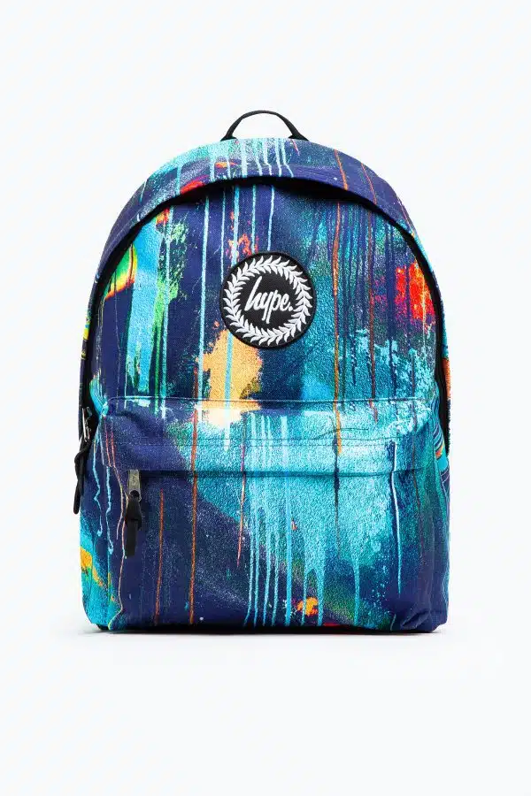 Unisex Turquoise spray drips crest backpack