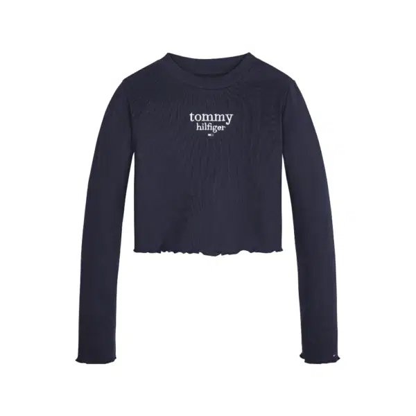 tommy hilfiger girls rib knit black long sleeved top