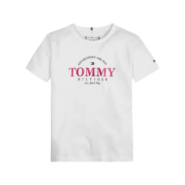 tommy hilfiger girls white tshirt with pink logo