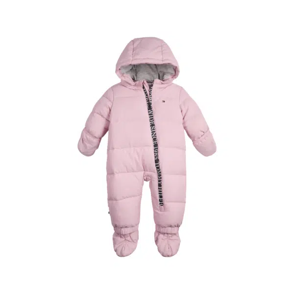 tommy hilfiger baby pale pink all in one ski suit front view