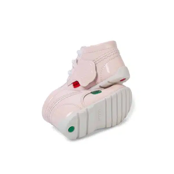 kickers pale pink girl baby hi top on white floor