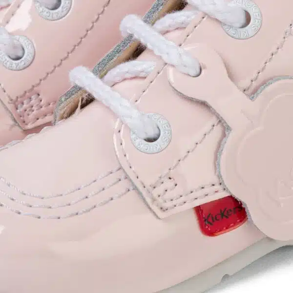 kickers pale pink girl baby hi tops close up