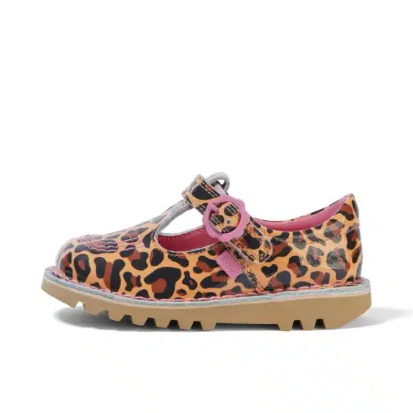 kickers kick t leopard patent girls shoes front angle