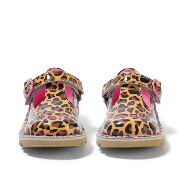 kickers kick t leopard patent girls shoes front angle with shadow