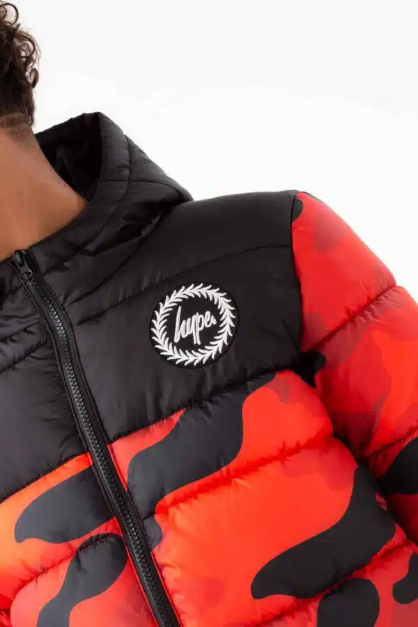 hype boys orange and black camo puffer jacket