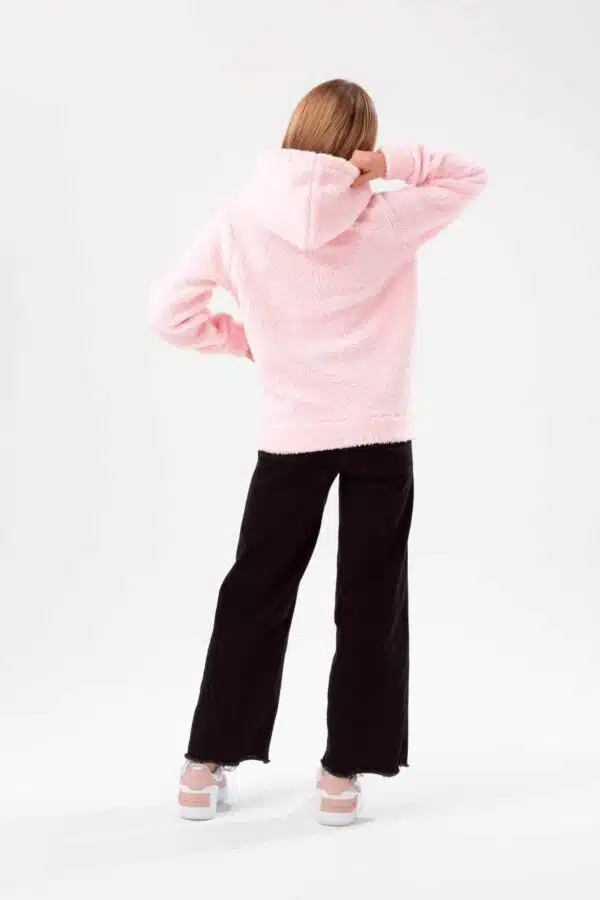 hype girls pale pink sherpa hoodie on model back view