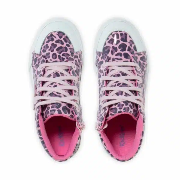 girls kickers leopard print patent hi top trainers top view