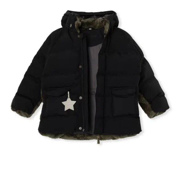 mini a ture boys black winter coat on white background