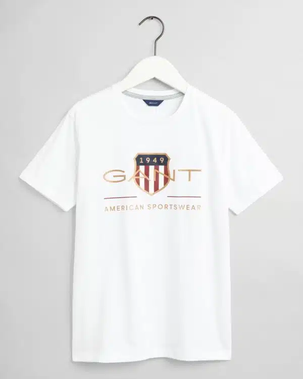 gant boys white tshirt with stripes logo