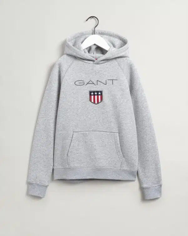 gant boys grey hoodie with stripes logo