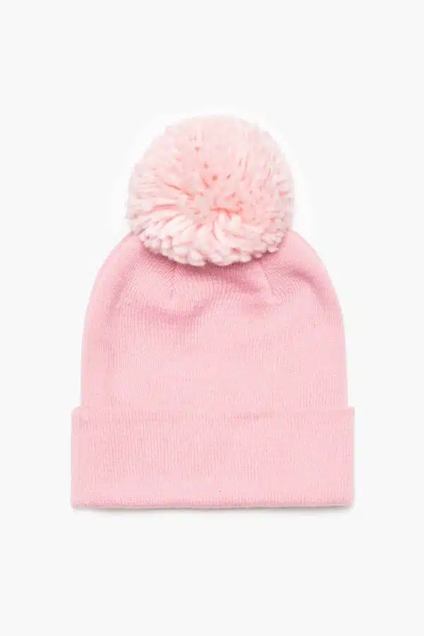 hype pale pink bobble hat back view