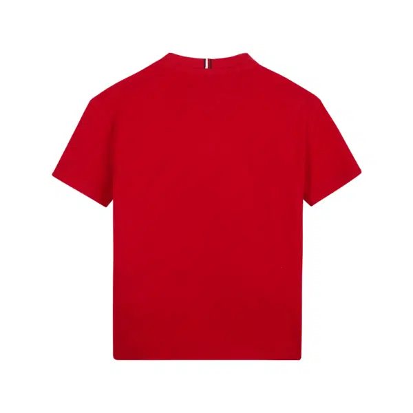 Tommy Hilfiger boys red tshirt with large white logo front view on white background