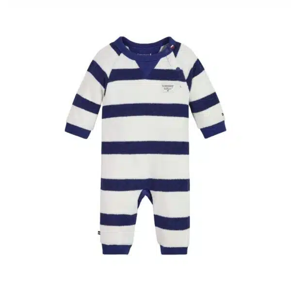 Tommy towelling babygro navy white front