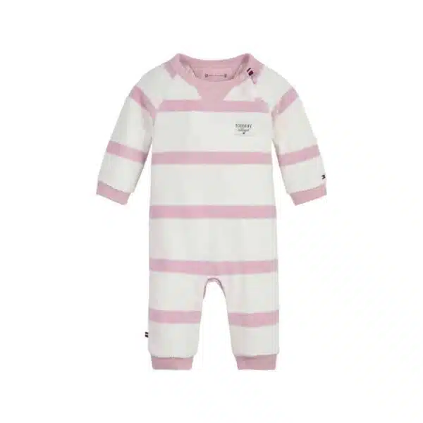 Tommy towelling babygro pink white front