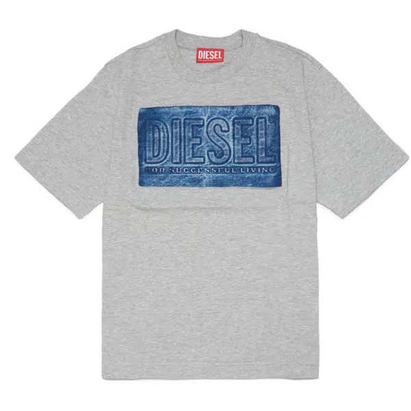 Diesel boys grey tshirt with blue motif logo