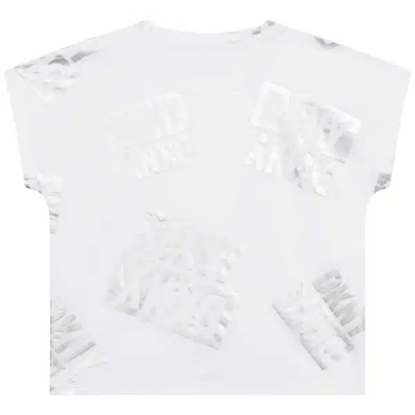 DKNY girls white tshirt with multiple silver logos