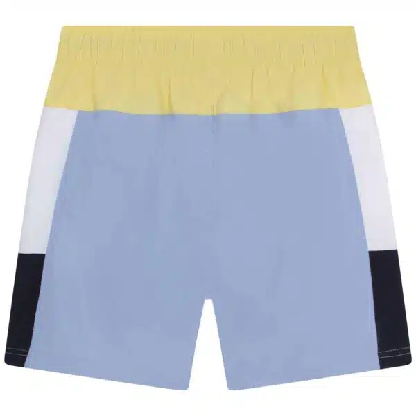 Boss boys shorts in blue, lemon, black and white front view