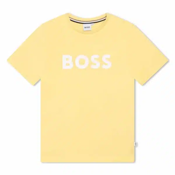 Boss boys tshirt in lemon with white logo