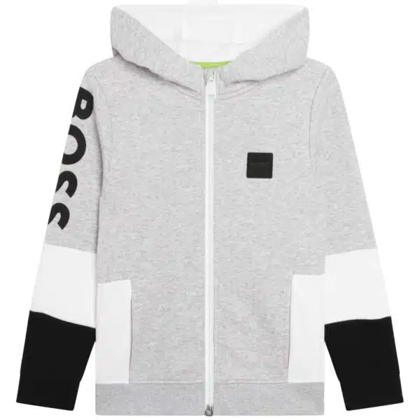 Boss boys pale grey hoodie with logo