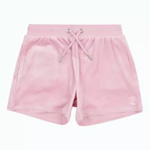 Juicy Couture pale pink velour shorts front view