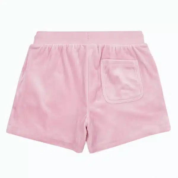 Juicy Couture pale pink velour shorts front view