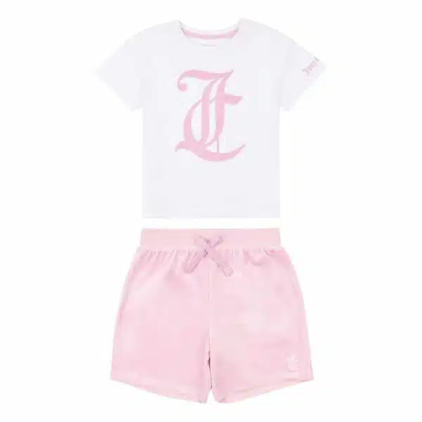 Juicy couture pink shorts and white tee front view