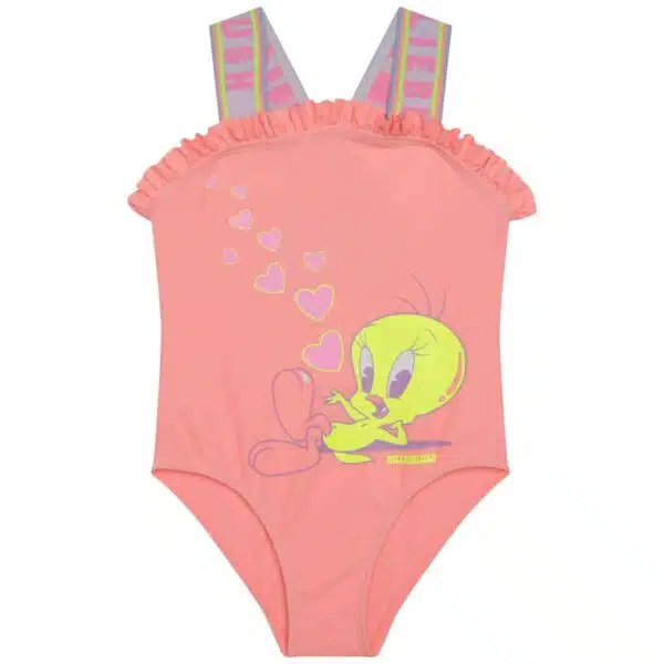 Billieblush girls salmon coloured swimsuit with tweety pie