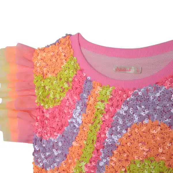 Billieblush multi coloured girls sequinned dress close up