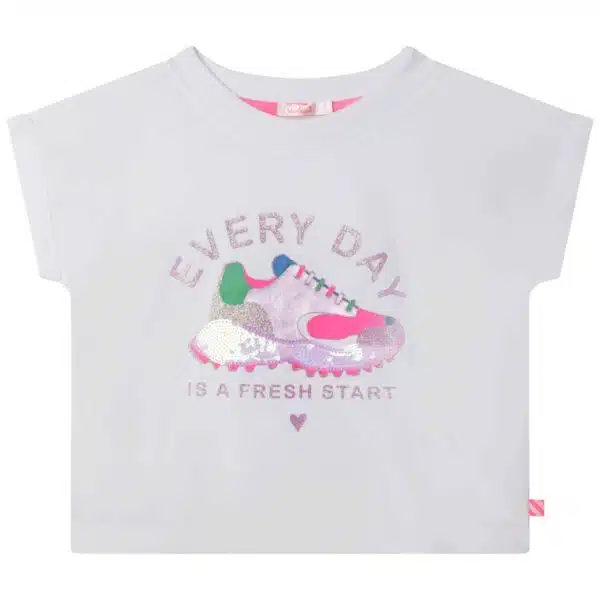 Billieblush girls white tshirt with white sequin trainer detail