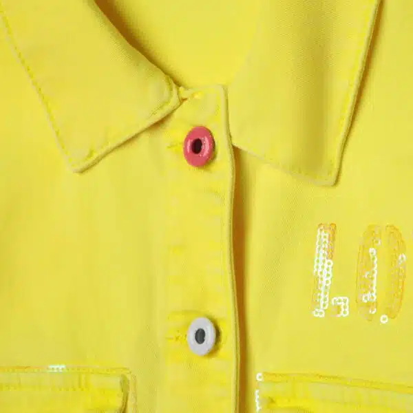 Billieblush girls bright yellow jacket with love sequin detail close up