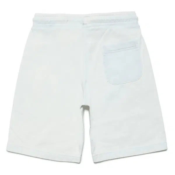 boys white shorts with small blue logo back view