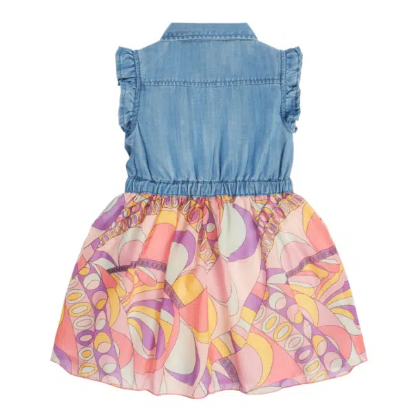 Guess girls dress with denim and pink 70s style pattern