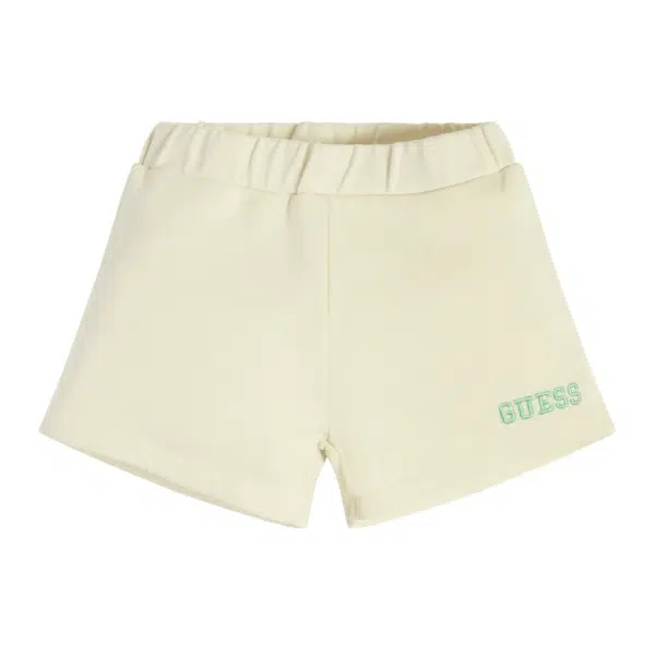 Guess pale yellow girls shorts with green logo