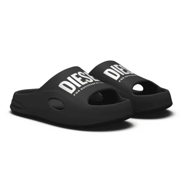 Diesel boys black sliders with white logo