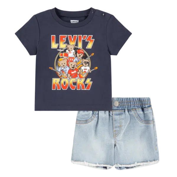 Levi's Rocks kids navy teddy bear tshirt and shorts set front view