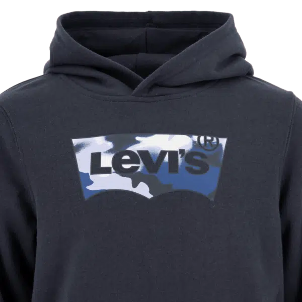 Levi's kids navy hoodie close up of logo