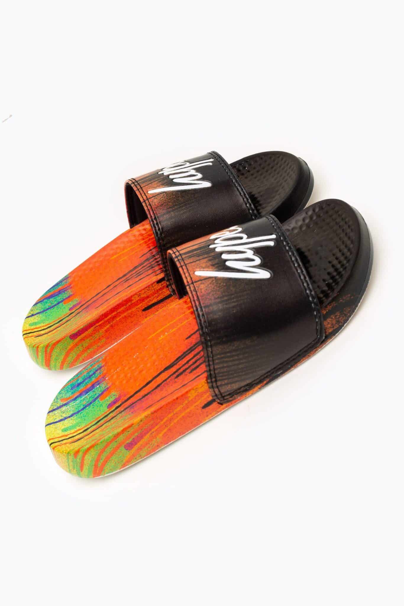 Hype multi coloured paint drip sliders front view