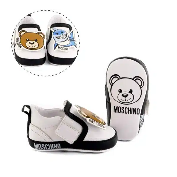 Moschino Baby Shark & Teddy Bear Leather Sneakers