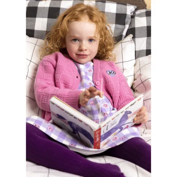 bonnie mob girls lilac tiddlywink dress on girl model reading