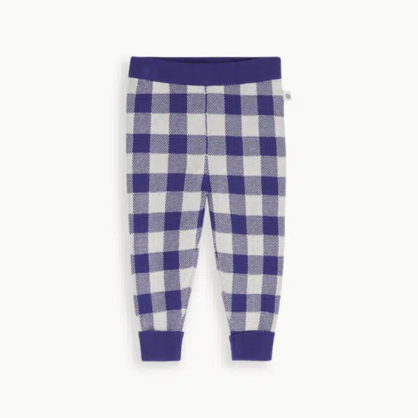 bonnie mob boys blue checked knit trousers