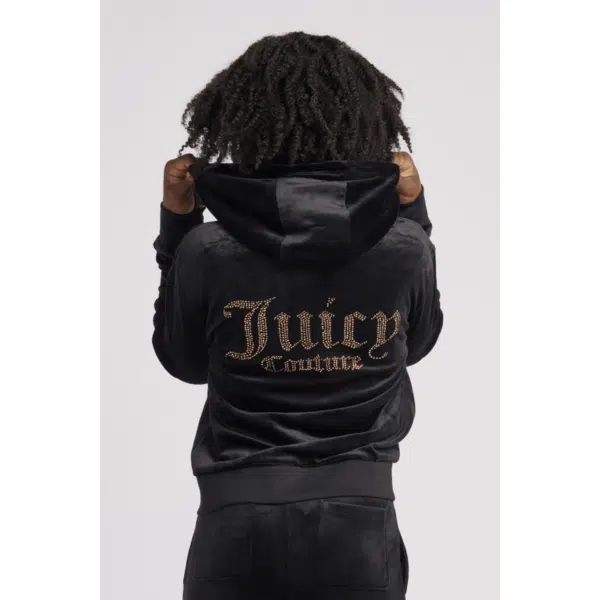 juicy couture girls black velour hoodie back view on model