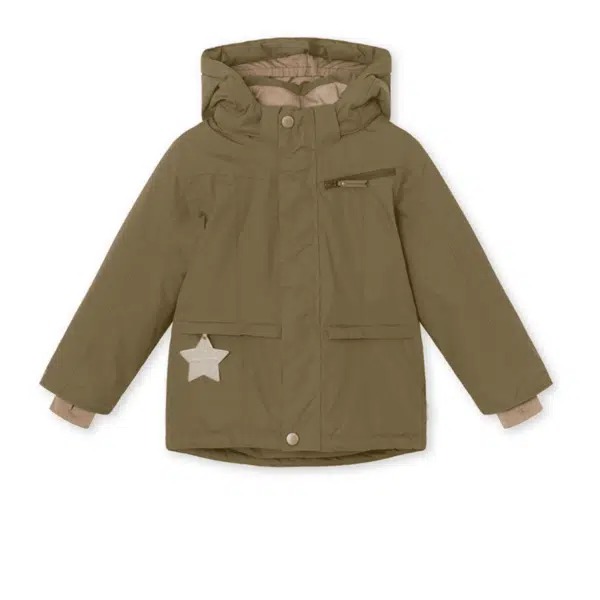 mini a ture green kids winter coat zipped up