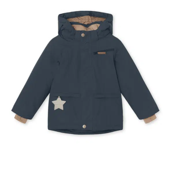 mini a ture navy kids winter coat zipped up