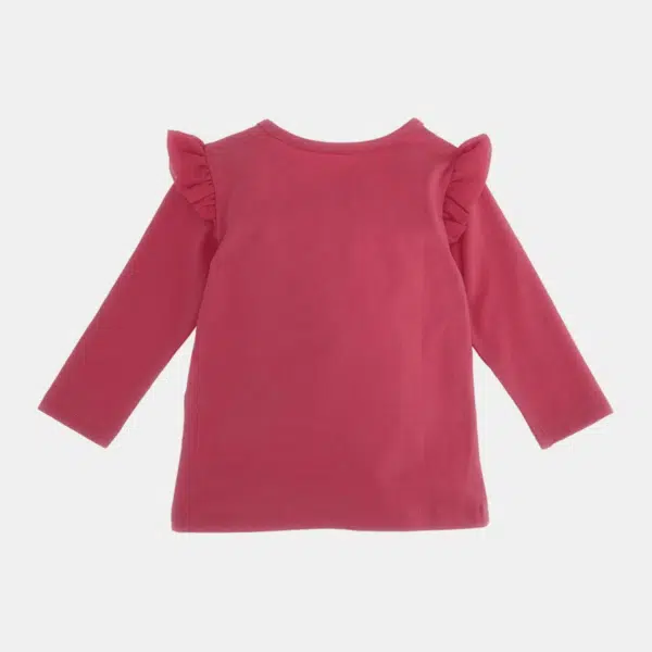 Guess girls long sleeved pink tshirt with frills on grey background