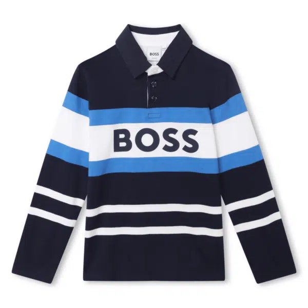 boss boys stripy long-sleeved polo shirt