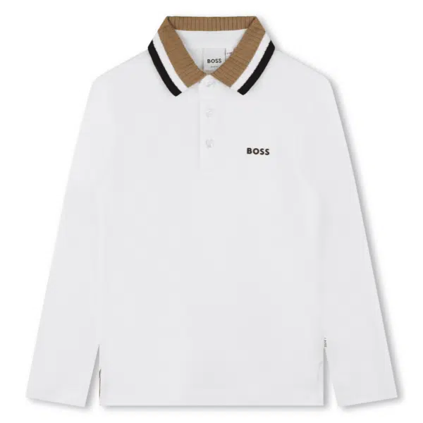 boss boys white polo shirt with collar