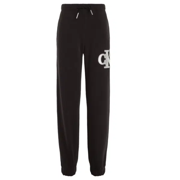 calvin klein girls black sweatpants with large metallic CK logo